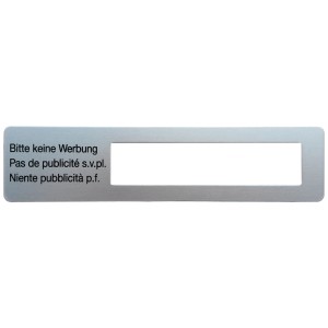Plaque Huber « Pas de publicité » trilingue pour boîtes aux lettres, argent.