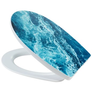 Abattant WC Diaqua Arles Ocean avec fermeture amortie, polypropylène, motif océan bleu.