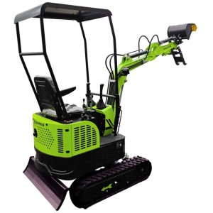 Mini-pelle Zipper ZI-MBGS850D Diesel, engin de chantier vert avec cabine et chenilles.