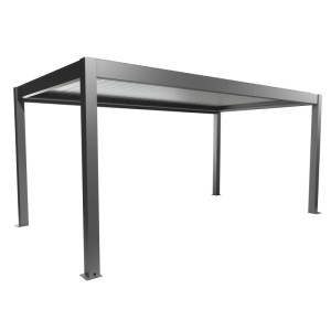 Pergola Biohort 5,5x3m in quarzo-argento: copertura moderna per terrazzi con lamelle.