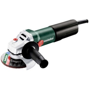 Meuleuse d'angle Metabo WQ 1100-125 avec disque à meuler et poignée supplémentaire.