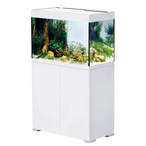 Oase Aquarium-Set StyleLine 175 Blanc avec meuble, planté et avec poissons.