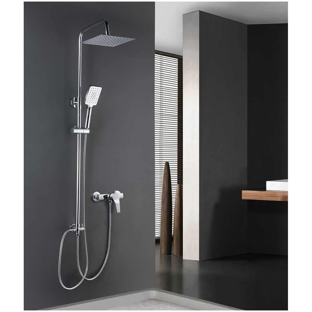 Robinet De Baignoire Ilot Autoportante, Montage Au Sol Robinet De Mélangeur De Douche Avec Pulvérisateur à Main Flexible, Noir, Beelee BL19001B