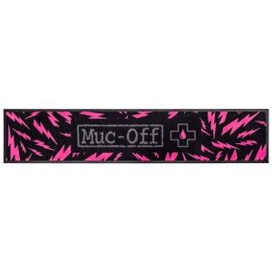 Tapis de sol Muc-Off, 200x40 cm, noir avec éclairs roses, pour atelier et garage.
