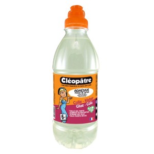 Colla vinilica trasparente Cléopâtre, flacone da 500g con tappo arancione.