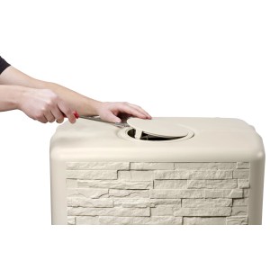 Serbatoio a muro 4rain Slim Stone Decor 350 l Beige sabbia con apertura di ispezione in apertura.