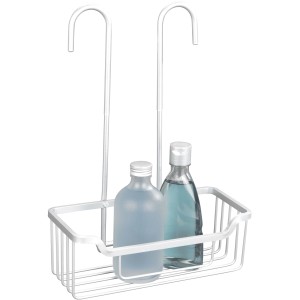 Étagère de douche Wenko Milo, métal blanc, à suspendre à la robinetterie de douche, avec deux flacons.