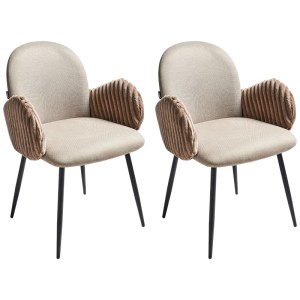 2er Set beige Esszimmerstühle Amity mit Stoffbezug und schwarzen Metallbeinen.