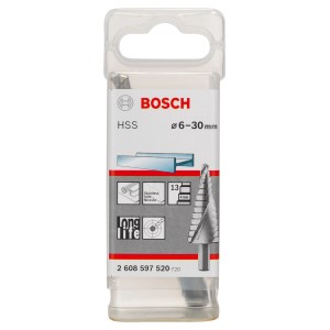 Foret étagé Bosch HSS-TiN, Ø 4-30 mm, dans son emballage. Foret à métaux pour des trous précis.