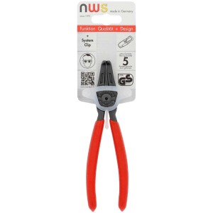 Pince à circlips intérieurs coudée I21 pour circlips de sécurité intérieurs, avec poignées rouges. Pince en acier chrome vanadium.