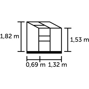 Schéma de la serre Halls Altan 2 Alu (0,91 m²) avec dimensions.