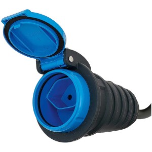 Raccord Steffen T13 IP55, plastique anthracite-bleu clair, avec couvercle ouvert.