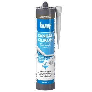 Silicone sanitario Knauf marrone scuro, cartuccia da 300ml. Ideale per bagno e doccia, resistente alla muffa.