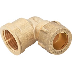 Raccordo a gomito a compressione in ottone, 15 mm x 18,6 mm (Rp 1/2), per collegamenti di tubi in rame a 90°.