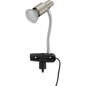 Lampe à pince LED Briloner en nickel mat avec bras flexible et ampoule GU10.