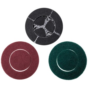 Set de tampons à récurer Batavia pour Twin Brush, 3 pièces : vert, rouge, velcro pour le traitement des sols.