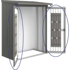 Pack porte Biohort pour étagère à bois WoodStock 150, gris quartz métallisé, avec système de rangement.