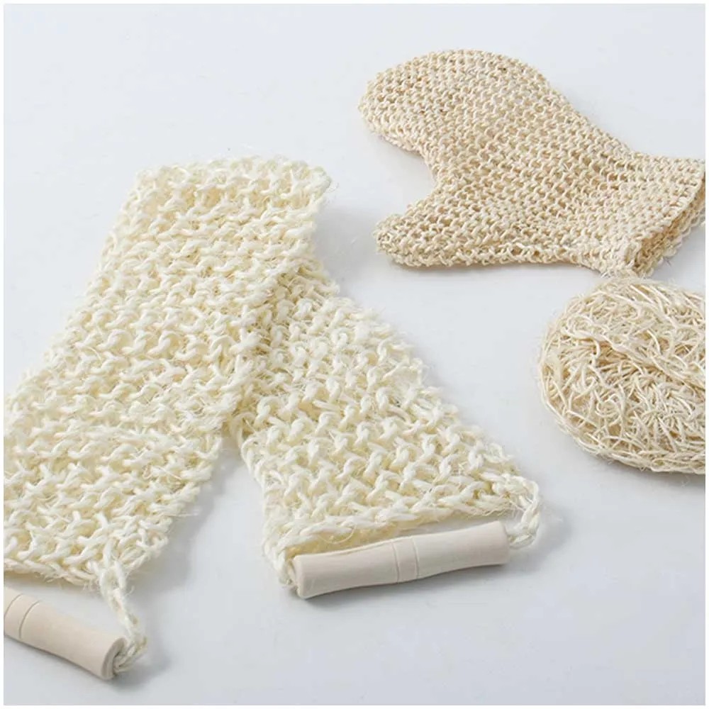 3er Set Afrikanische Peeling-Schwämme - Extra Lang Für Den Rücken, Mit Zugseilen, Nylon, In 3 Farben