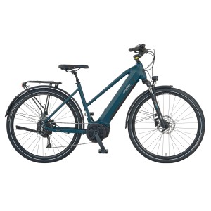 E-bike da trekking Prophete Entdecker 3.0 da donna color blu notte perlato con telaio trapezoidale e motore centrale.