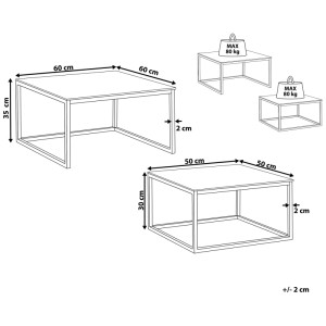 Ensemble de tables basses Beliani Brea, 2 pièces, verre blanc, avec dimensions.