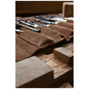 Kirschen sacoche à outils enroulable en cuir velours marron avec 12 compartiments pour rabots et ciseaux.