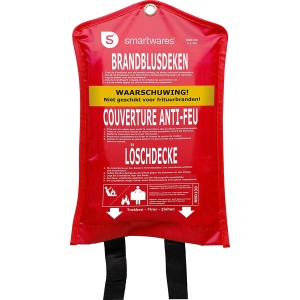 Couverture anti-feu rouge Smartwares 1x1m dans sa housse, protection incendie pour cuisine et maison.