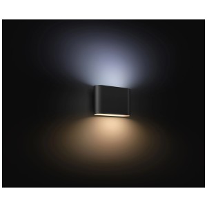 Schwarze Philips Hue Dymera LED-Wandleuchte aus Metall mit Lichteffekt nach oben und unten.