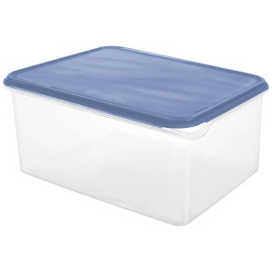 Contenitore frigo rettangolare Rotho Rondo 8L con coperchio blu per la conservazione degli alimenti.