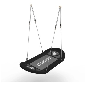 Altalena a nido OutdoorToys, 120x65cm, altalena rettangolare con tessuto nero e corde regolabili.