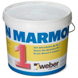 Seau d'enduit de décoration intérieure Marmoran Carrara, grain 1,5 mm, 25 kg.