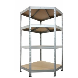Scaffale angolare per carichi pesanti Ar Shelving, acciaio zincato con 4 ripiani in HDF, 180x90x90x45 cm. Ideale per cantina e garage.