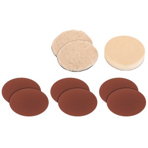 Kit de bonnettes de polissage et de disques abrasifs pour l'entretien automobile, différents modèles.
