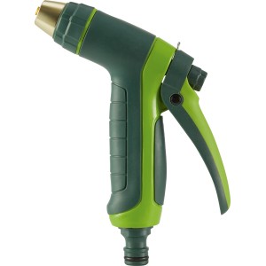 Pistola a spruzzo verde con due getti per la pulizia del giardino.
