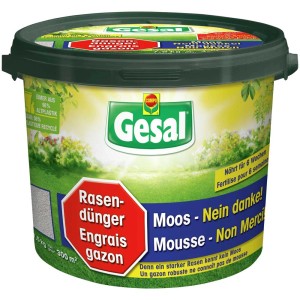 Seau d'engrais pour gazon Gesal Moos-Nein danke 7,5kg pour une pelouse dense et sans mousse.