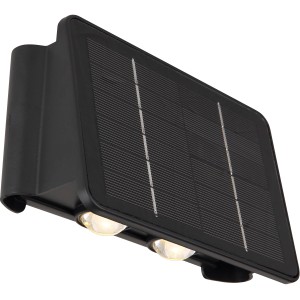 Globo LED solare da parete nera, 17 cm, con due luci e pannello solare.