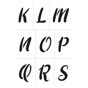 Stencil Aladine Alphabet L (20x30cm) con lettere da K a S per scritte creative.