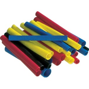 Guaine termorestringenti Steinel in rosso, giallo, blu e nero, 1,6-4,8 mm, per pistole ad aria calda.