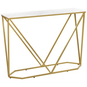 Console Beliani Hazen, blanc/doré, 75x100x30 cm. Buffet avec effet marbre et structure en métal.