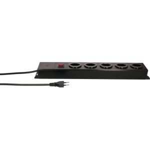 Multipresa Max Hauri Power Line nera con 5 prese T13, interruttore rosso e cavo da 1,5 m.
