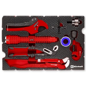 Einhell Tool Pad Plomberie E-Case, 8 pièces : Jeu d'outils avec clé à tube, coupe-tube, clé à lavabo et plus encore.