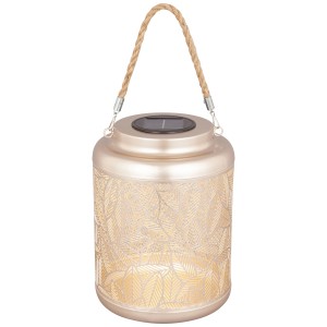 Lanterna solare a LED Schönenberger Tilia color champagne con motivo a foglie e manico.
