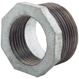 Raccord en fonte malléable, réduction, 41,9 x 30,3 mm, galvanisé pour raccordements de tuyaux.