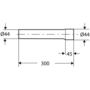Dessin technique : Tuyau de raccordement blanc pour réservoir, 30 cm de long, avec dimensions.