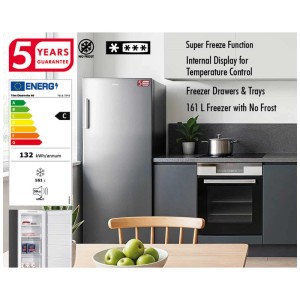 Congelatore Trisa in acciaio inox, 161 litri, tecnologia No Frost, classe energetica C.