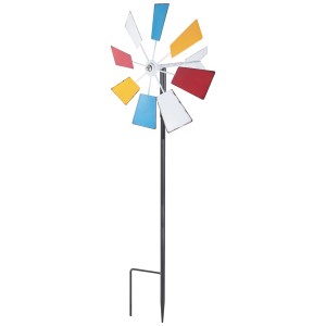 Bunter Deko-Gartenstecker Windrad aus Metall, 95cm hoch.