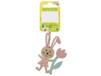 Holzanhänger Hase mit Tulpe Rosa 8 cm