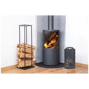Ensemble de cheminée Nouvel Flamme acier noir 5 pièces avec support, pelle, balai, pince et tisonnier.