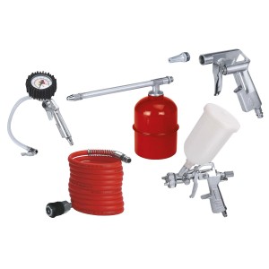 Einhell Kit pneumatique Profi 5 pièces avec manomètre, pistolets de pulvérisation, soufflette et tuyau.