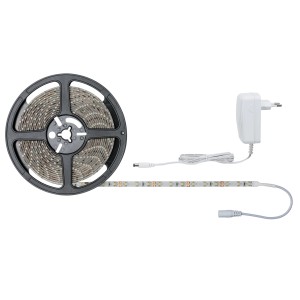 Set striscia LED, 5m, bianco caldo, con trasformatore su bobina.