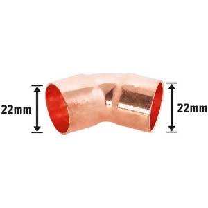Curva a saldare in rame, Ø 22 mm, per collegamento permanente di tubi in rame.